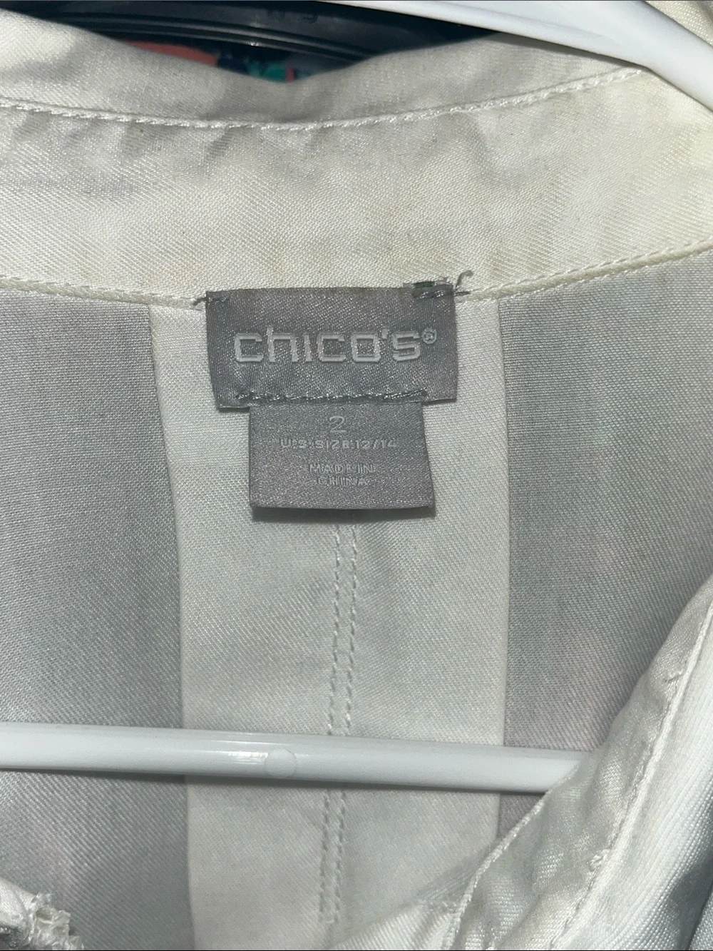 Chico's white/light ivory Collared Shirt with fringe detail - Picture 3 of 6